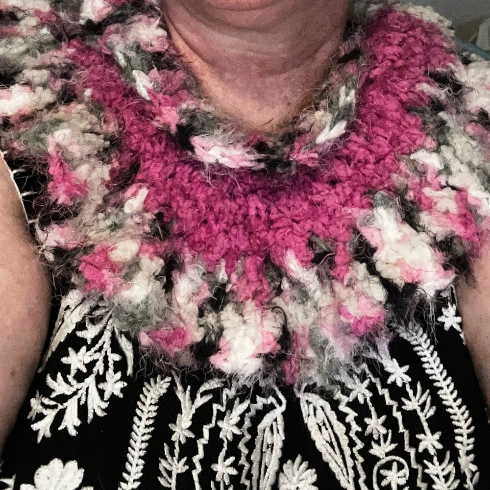 Hand CROCHET Pink and White Crochet Scarf 🧣